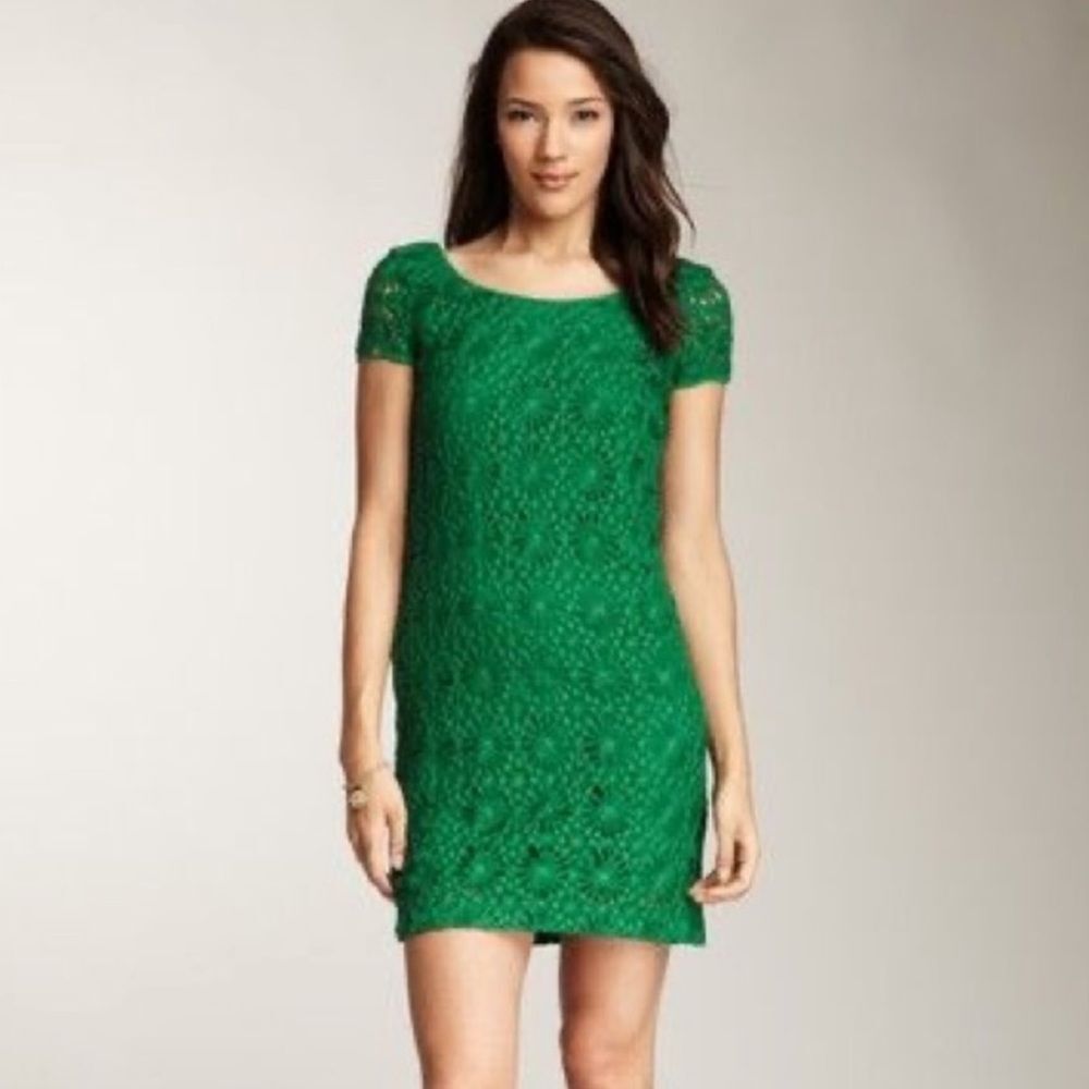Anthropologie Cluny by Cynthia Steffe Green Crochet Lace Mini Dress, Size 2 NWOT